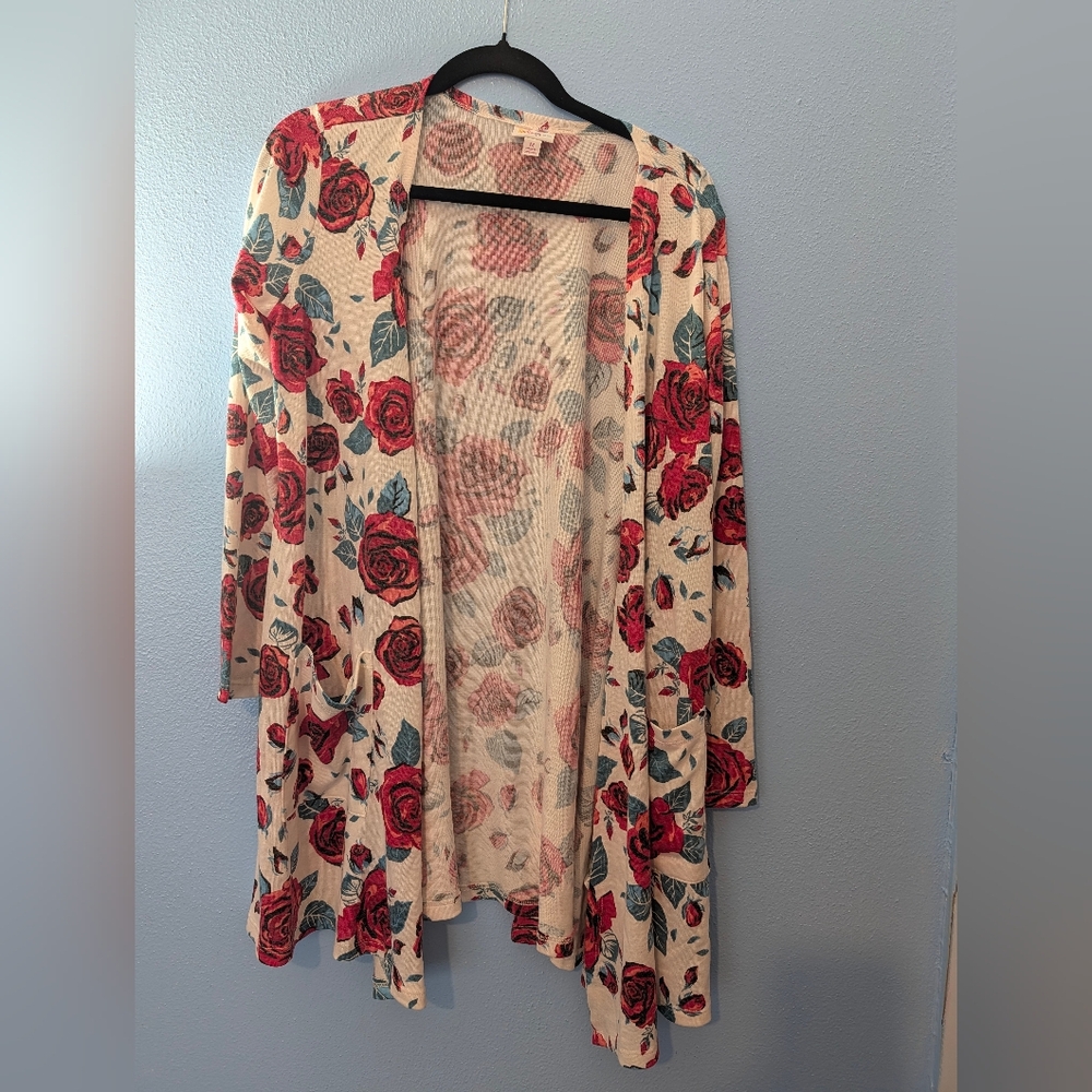 NWT-LuLaRoe Rose Print Open Faced Cardigan